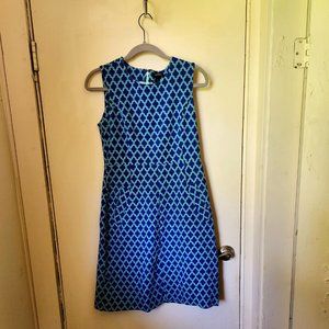 Land's End Gorgeous Royal Blue & Teal Quatrefoil Shift Dress Sz 6 w/Pockets!